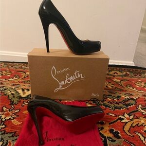 Christian Louboutin Black Patent Platform Stiletto Pumps with Red Soles